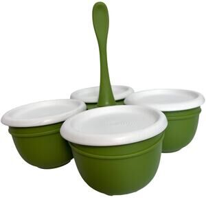Tupperware ESSENTIALS 4 Bowl CADDY & SERVER Condiments Tacos Salsa Dip Green